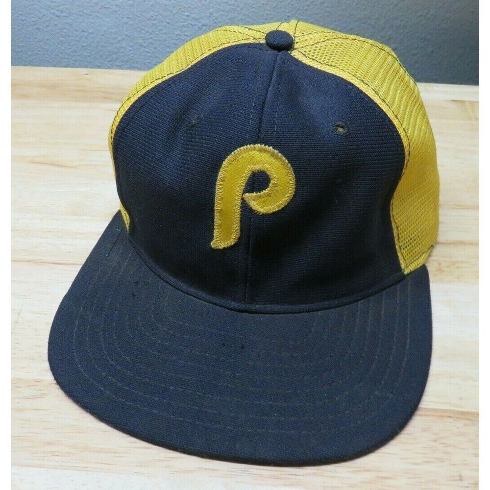Vintage New Era Pro Model Pittsburg Pirates SnapBack Hat Yellow Mesh M/L‎ Dupont